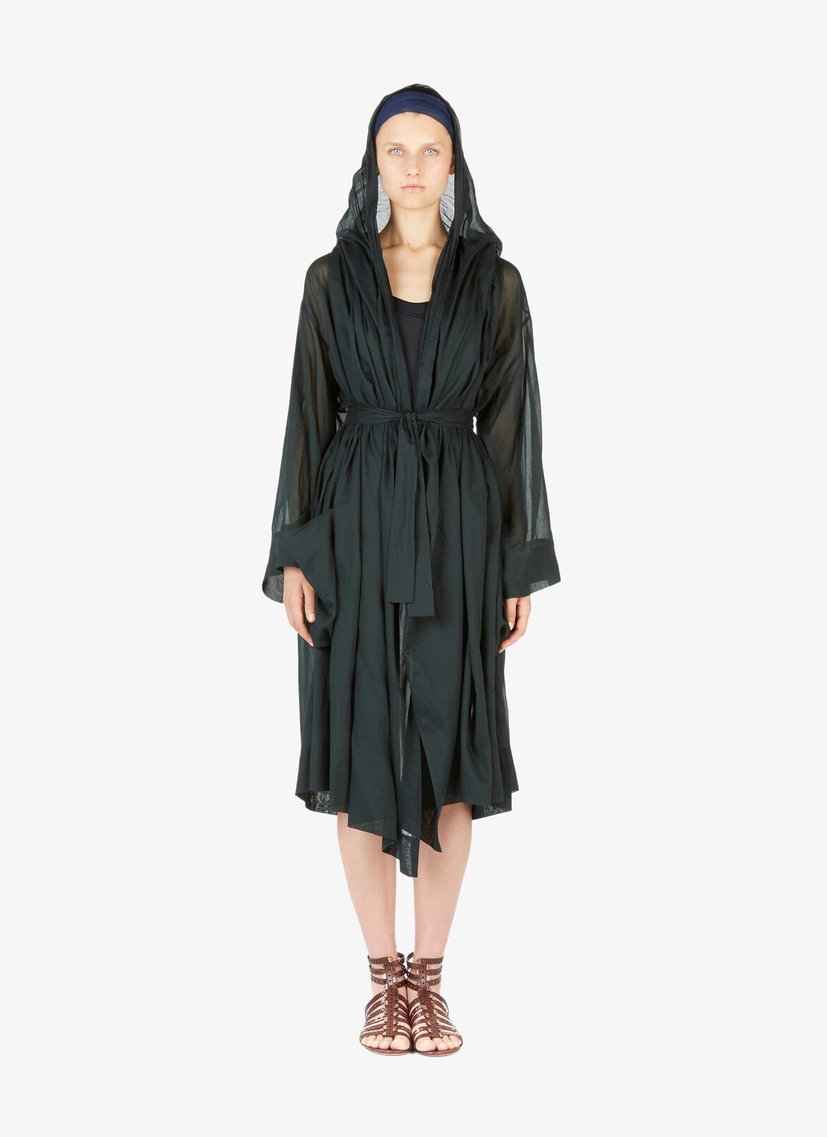 Alaïa Edition 1995 Cotton Chiffon Robe Dress ALAÏA FIR GREEN ALAÏA EDITION 1995 COTTON CHIFFON ROBE DRESS